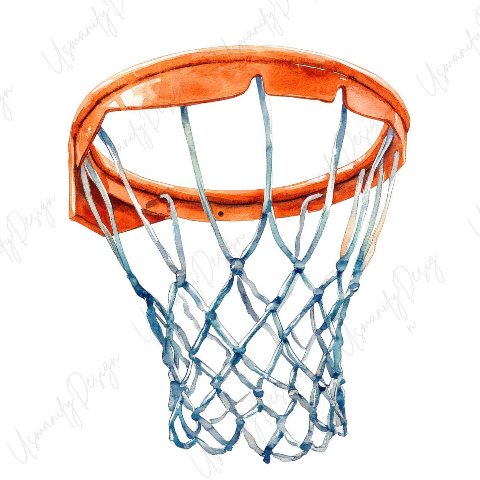 13 Watercolor Basketball Hoop Art, Sports Net Clipart Set, Orange Rim ...