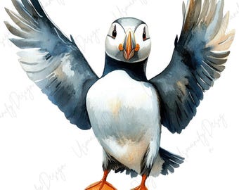 20 imágenes prediseñadas de frailecillos en acuarela, lindo frailecillo PNG, frailecillo atlántico, diario basura, manualidades de papel, pegatinas para álbumes de recortes, PNG de alta calidad