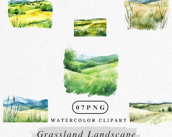 Clipart di prati ad acquerello: paesaggio di prati PNG (download digitale)