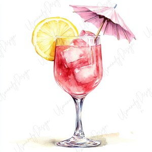20 aquarel roze cocktail clipart JPG, zomer drankje illustratie, tropische drank kunst, bar afdrukbaar decor, commercieel gebruik