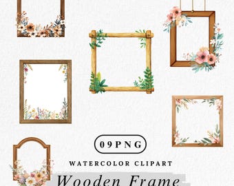 Watercolor Wooden Frame Clipart: Rustic Photo Frames PNG Set (Digital Download
