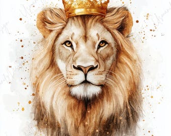 15 Watercolor Lion King Clipart, Crowned Lion, Jungle Safari Animal Art, Wildlife Decor, Junk Journal, Paper Craft, High Quality JPGs