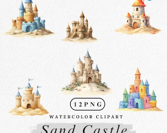 Watercolor Sandcastle Clipart: Beach Castle PNG (Digital Download)