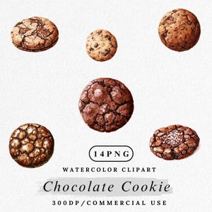 Watercolor Chocolate Chip Cookie Clipart: Bakery Dessert PNG Set (Digital Download