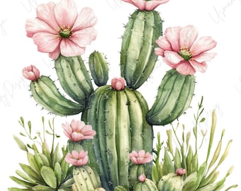 22 Watercolor Cactus Clipart PNG, Desert Floral, Boho Botanical PNG Set, Nursery Wall Art, Junk Journal, Paper Craft, High Resolution PNG