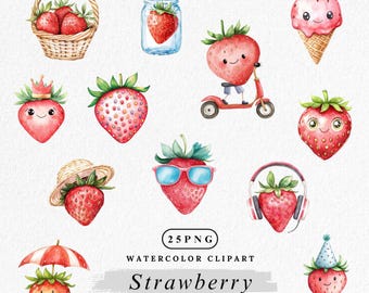 Faire-part premier anniversaire baie, Clipart anniversaire fraise, Sweet One Berry, 1er anniversaire de fille, Shower de bébé aquarelle aux fraises