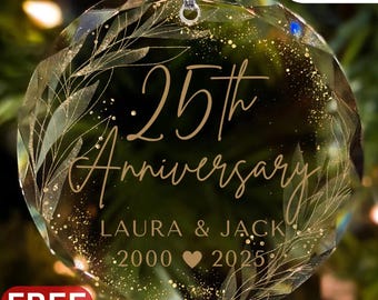 25th Anniversary Glass Ornament, Silver Anniversary Keepsake Personalized Couple Names & Date 25 Years Together