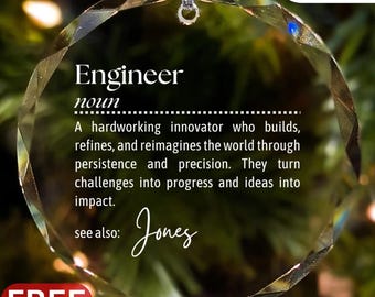 Engineer Glass Christmas Ornament: Personalized Definition of Engineer Civil Mechanical Software IT Computer