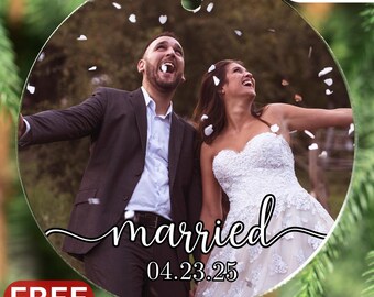 Wedding Photo Acrylic Ornament, Personalized Marriage Picture Ornament Newlywed Gift Custom Married Keepsake