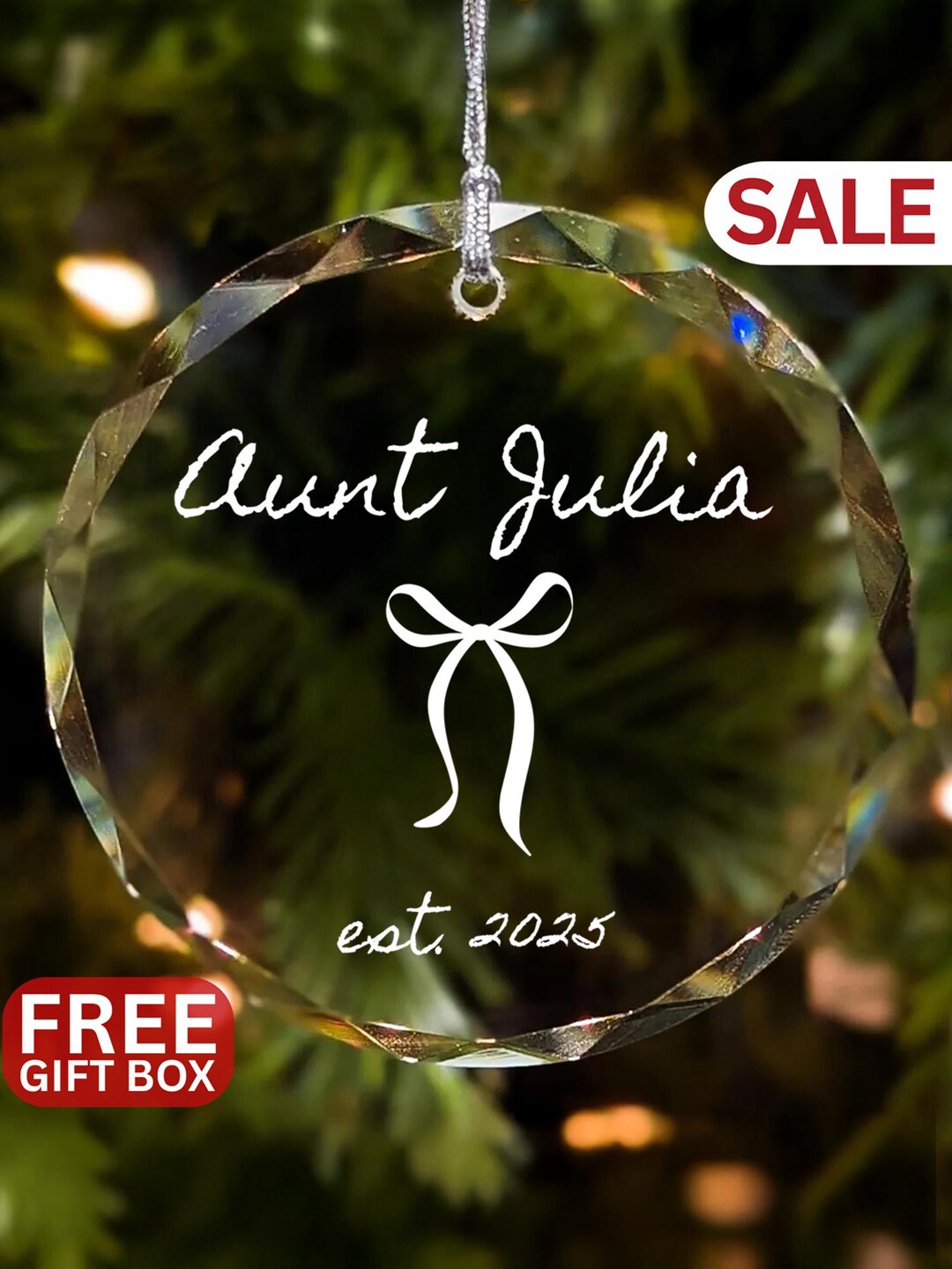 Auntie Glass Christmas Ornament, Personalized New Aunt Gift Custom ...