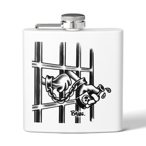 Stainless Steel Flask, 6oz, Locked Up Tattoo Inspired Design, Seattle Tattooer Made, Alternative Flask, Unique Inked Flask, Stainless Steel