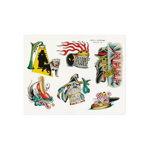 Fine Art Posters, Traditional Tattoo Flash Sheet Poster, Seattle Tattoo Flash Art, Wall Art Print, Vintage Tattoo Designs Poster, Retro