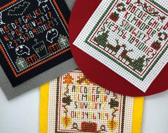 tiny sampler trio - fall/winter - set of cross stitch patterns - digital PDF file