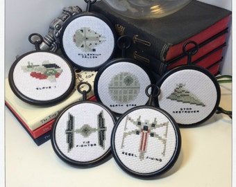 six (6) tiny spaceship cross stitch patterns - star wars collection - digital PDF file