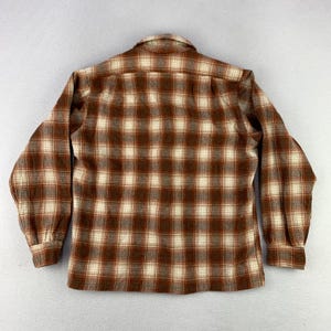 VTG 70s Pendleton Board Shirt Mens M Brown Plaid Wool Loop Collar Flannel USA image 5