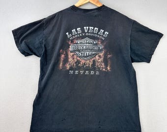 Vintage Harley Davidson T-Shirt Mens XL Black Faded Las Vegas Flames Graphic Tee