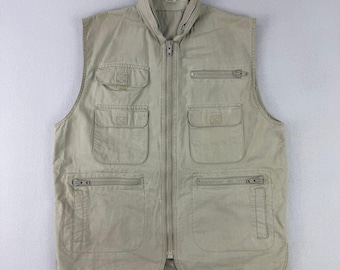 Vintage Banana Republic Safari Vest Mens Large Khaki Explorer Jacket Pockets 80s