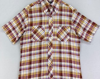 Vintage 70s JCPenny Shirt Mens Medium Short Sleeve Plaid Thin Western Retro