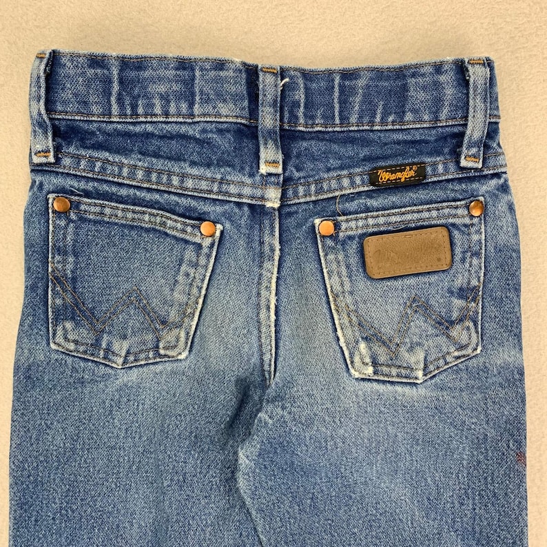 VTG Wrangler Jeans Kids 7 Slim Distressed Cowboy Cut 13MWZ Bootcut Whiskering Bild 4