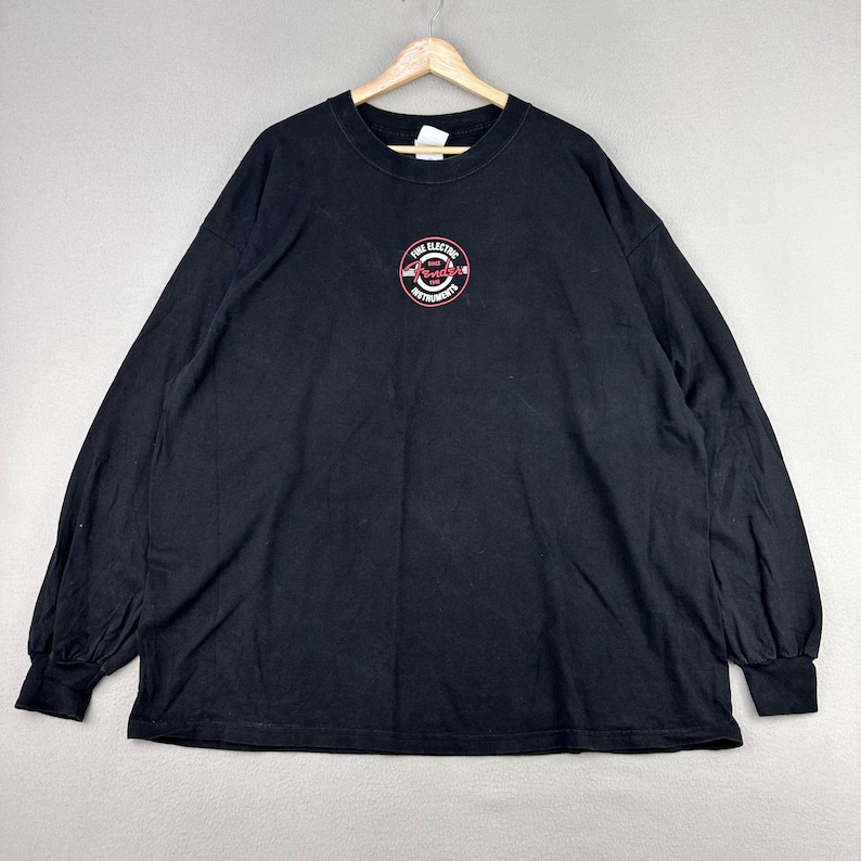 Vintage Fender Guitars T-Shirt Mens XXL Black Long Sleeve Logo Graphic Tee 90s image 3