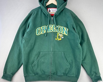 Vintage Oregon Ducks Disney Hoodie Men L Green Full Zip Varsity Embroidered Y2K