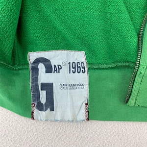 Vintage Y2K GAP 1969 Hoodie Mens M Green Zip Up Heavyweight Thick Distressed image 6