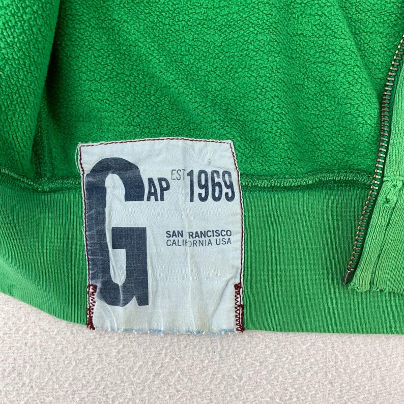 Vintage Y2K GAP 1969 Hoodie Mens M Green Zip Up Heavyweight Thick Distressed image 6