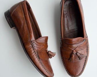 Johnston & Murphy Tassel Kiltie Loafers Men 10.5 M Brown Leather Italy Preppy