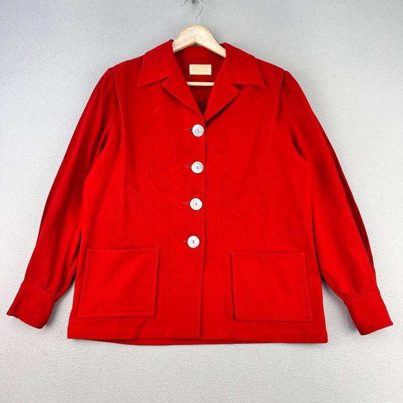 Vintage 60s Pendleton Jacket Womens L Red 100% Wool Pockets Button Front zdjęcie 1