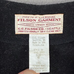 Vintage Filson Mackinaw Hunting Vest Mens 48 Style 20 Wool USA Heritage Charcoal image 3