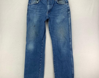 Rustler Jeans Classic Straight Mens 34x30 Faded Distressed Whiskering Denim Work