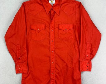 VTG 70s Dickson-Jenkins Snap Shirt Mens Large Red Long Sleeve Western Cowboy