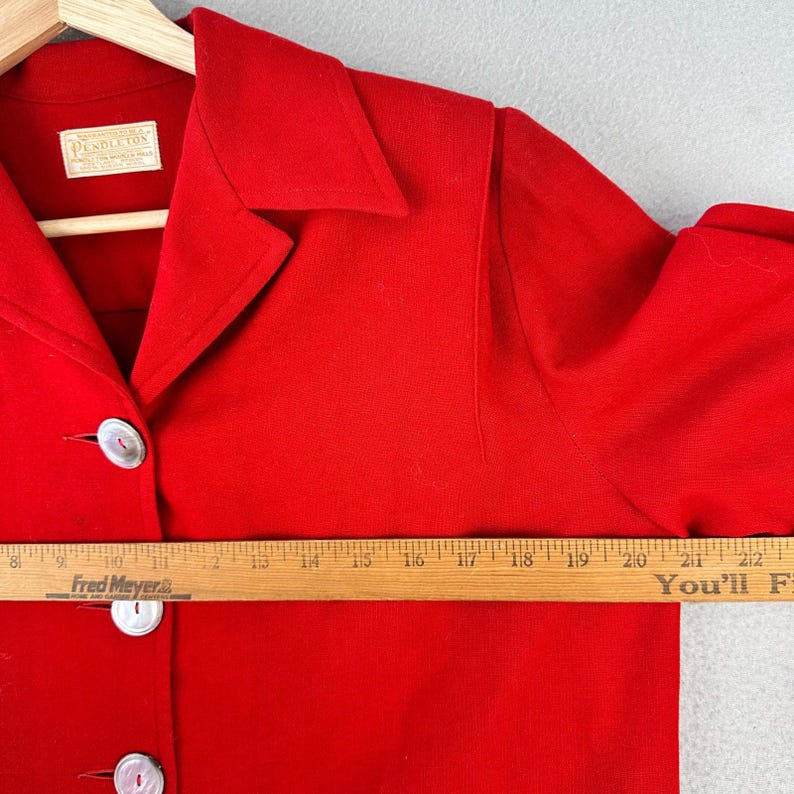 Vintage 60s Pendleton Jacket Womens L Red 100% Wool Pockets Button Front zdjęcie 6