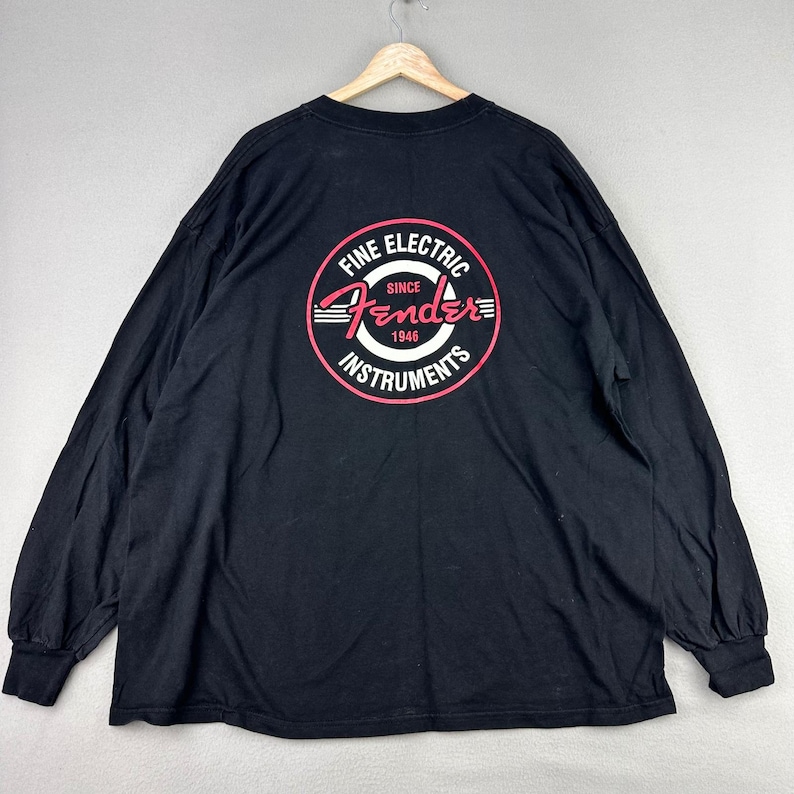 Vintage Fender Guitars T-Shirt Mens XXL Black Long Sleeve Logo Graphic Tee 90s image 2