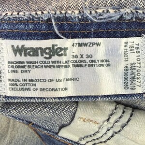 Wrangler Jeans 47MWZ Cowboy Cut Mens 36x30 Blue Faded Distressed Denim Rodeo Y2K image 7