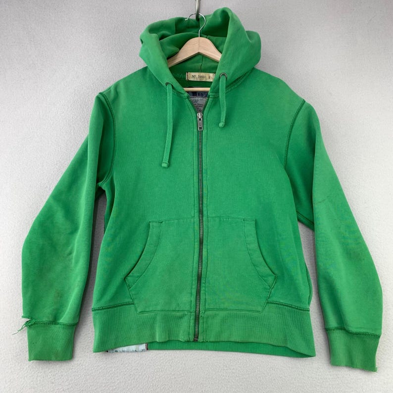 Vintage Y2K GAP 1969 Hoodie Mens M Green Zip Up Heavyweight Thick Distressed image 2