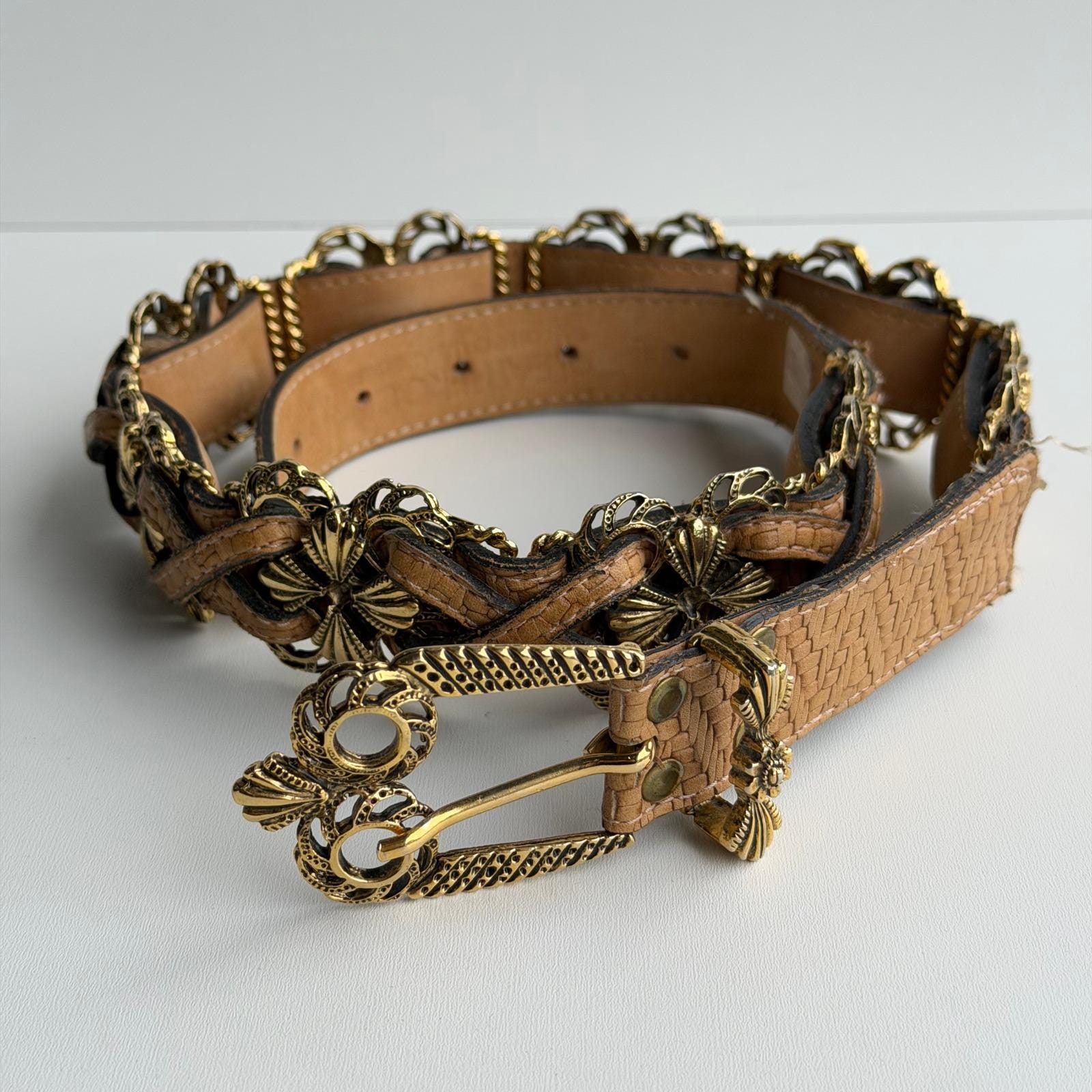 VTG LEATHEROCK Leather Belt XS Pink Snakeskin Concho Crystal Stud Hippy Embossed LEATHEROCK Leather Animal Print Belts for Women for sale | eBay main image 3