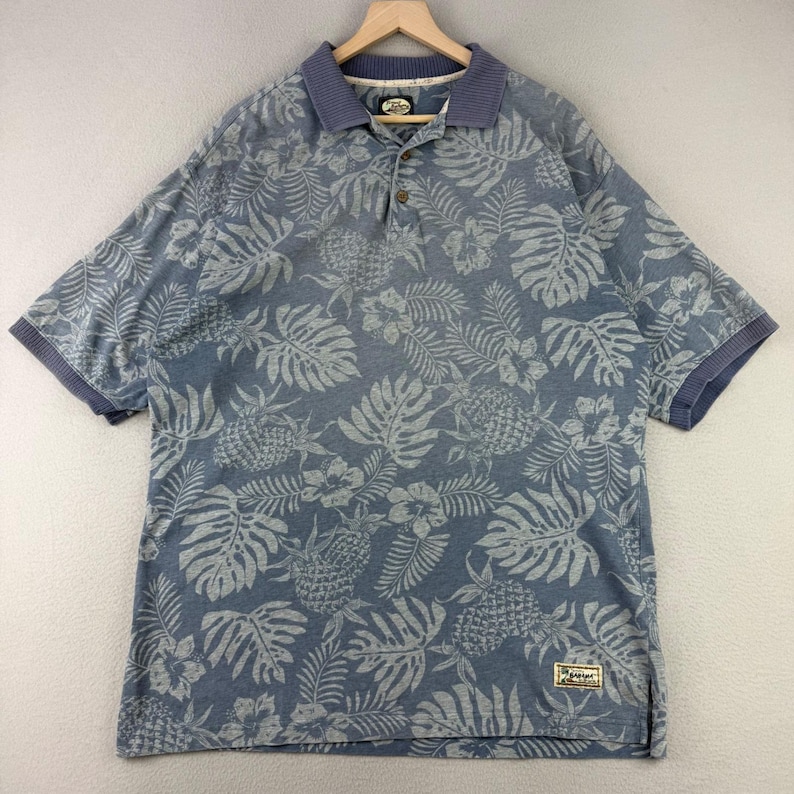 Tommy Bahama Pineapple Polo Shirt Mens XL Blue Tropical Palm Leaf Short Sleeve image 1
