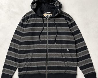 Vintage Volcom Aussie Style Hoodie Mens S Black Striped Y2K Full Zip Skater