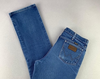 Wrangler 935NAV Cowboy Cut Jeans Mens 35x32 Blue Bootcut Denim Cotton Western