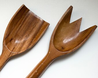 Acacia Wood Salad Serving Set Handmade Kitchen Utensils 15"