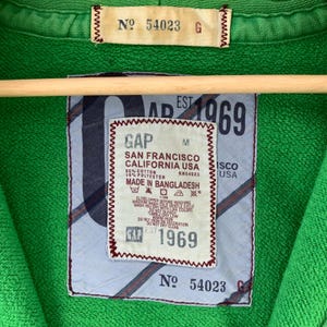 Vintage Y2K GAP 1969 Hoodie Mens M Green Zip Up Heavyweight Thick Distressed image 5