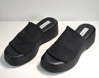 Steve Madden Slinky Platform Slide Sandals Women 39/8.5 Black VTG Y2K 90s Italy