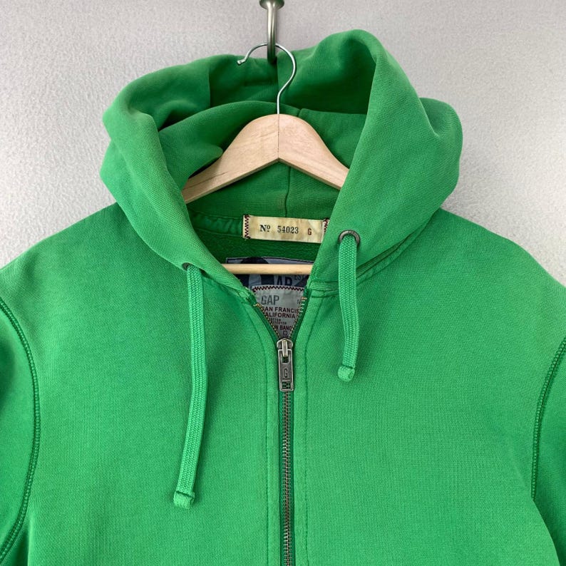 Vintage Y2K GAP 1969 Hoodie Mens M Green Zip Up Heavyweight Thick Distressed image 1