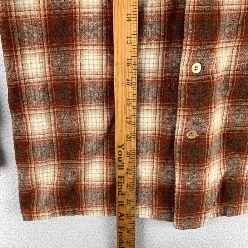 VTG 70s Pendleton Board Shirt Mens M Brown Plaid Wool Loop Collar Flannel USA image 8