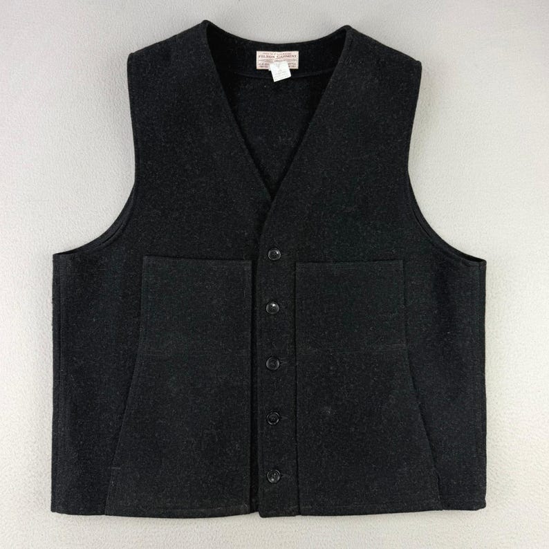 Vintage Filson Mackinaw Hunting Vest Mens 48 Style 20 Wool USA Heritage Charcoal image 1