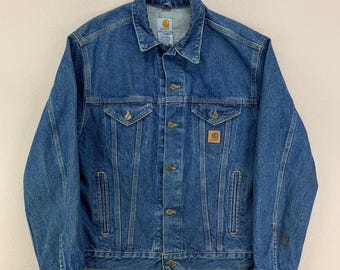 Vintage Carhartt Chore Coat Retro 1970s Blue Denim + Size 40 +