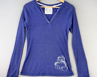 Vintage L.E.I. Babydoll Top Women XL Purple Y2K Ribbed Heart Graphic V-Neck