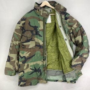 Military M65 Cold Weather Field Jacket Coat With Liner Woodland Camo 80s size XL