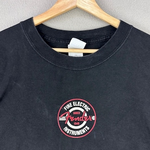 Vintage Fender Guitars T-Shirt Mens XXL Black Long Sleeve Logo Graphic Tee 90s image 1